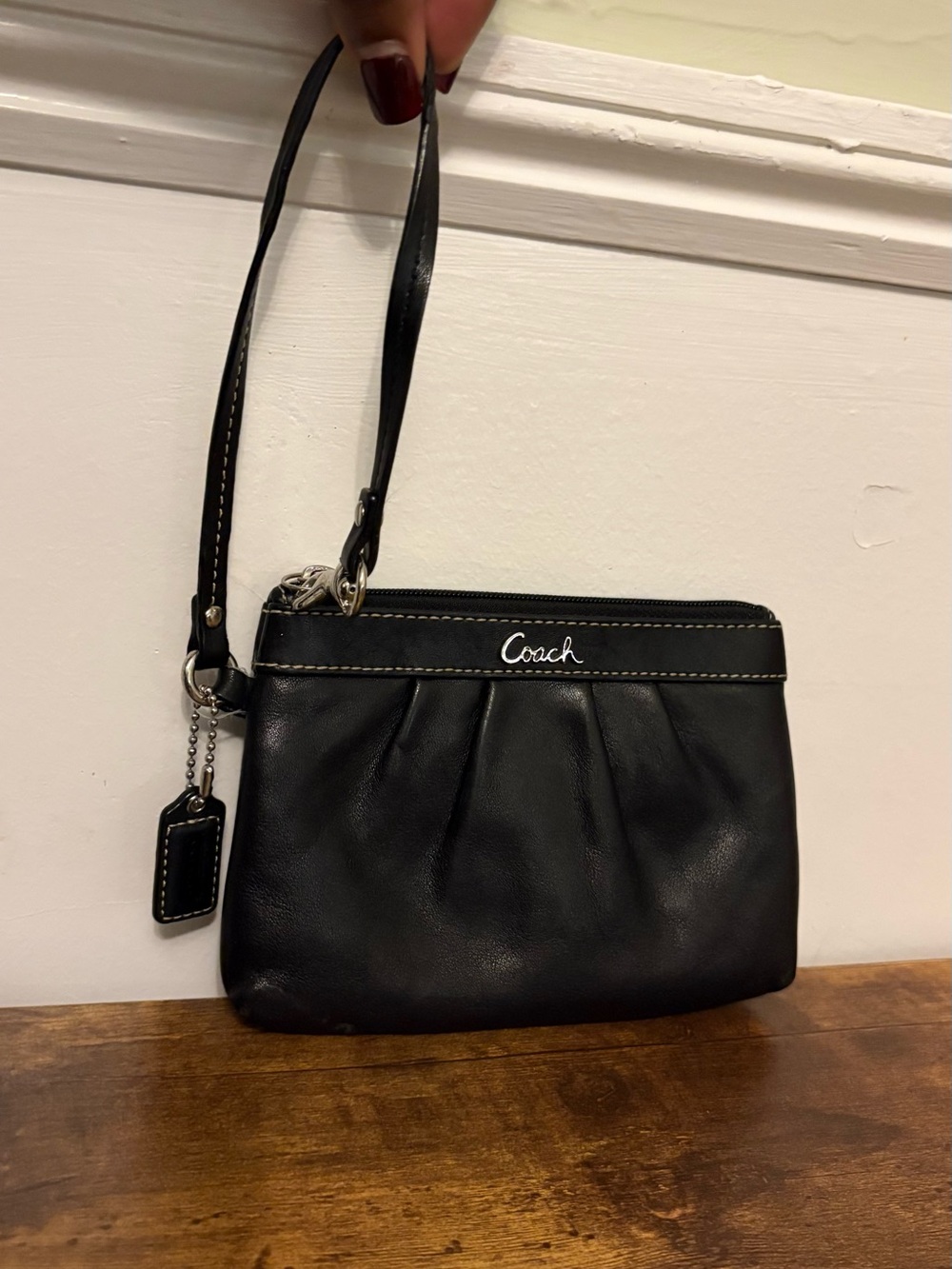 Authentic Coach Colette Pleated Black Leather Wristlet